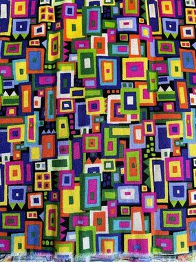 Vintage Cotton Psychedelic Bright Colors Abstract Fabric Cut 40"w x 18"
